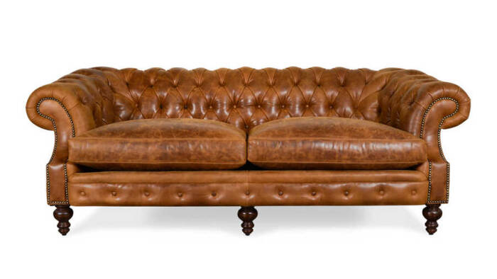Bitmore Chesterfield Chester Kanepe Kahve Suni Deri Koltuk - 1