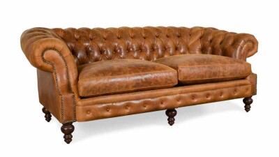 Bitmore Chesterfield Chester Kanepe Kahve Suni Deri Koltuk - 2