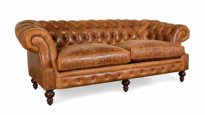 Bitmore Chesterfield Chester Kanepe Kahve Suni Deri Koltuk - 2
