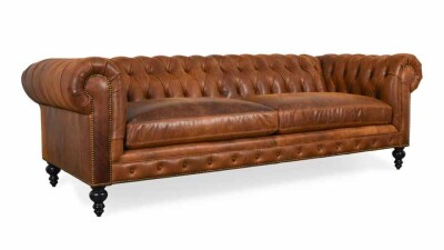 Klasik Chesterfield Chester Kanepe 3 Kişilik Kahve Suni Deri Koltuk - 2
