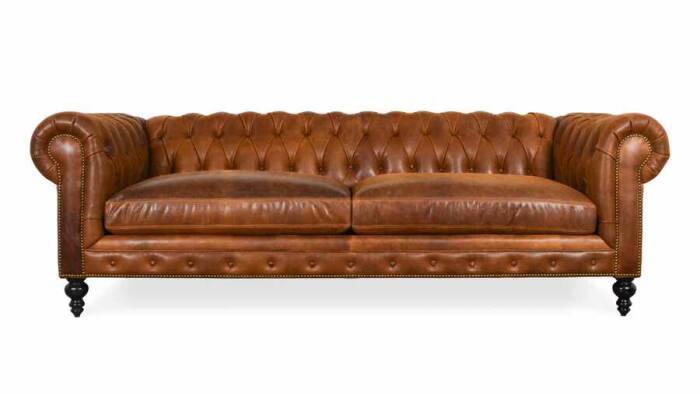 Klasik Chesterfield Chester Kanepe 3 Kişilik Kahve Suni Deri Koltuk - 1