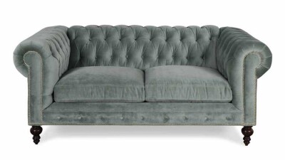 Klasik Chesterfield Chester Kanepe Gri Kadife 2 Kişilik - 1