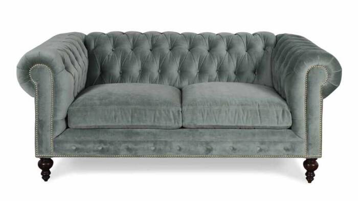 Klasik Chesterfield Chester Kanepe Gri Kadife 2 Kişilik - 1