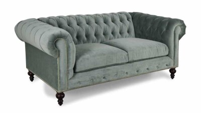 Klasik Chesterfield Chester Kanepe Gri Kadife 2 Kişilik - 2