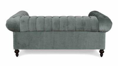 Klasik Chesterfield Chester Kanepe Gri Kadife 2 Kişilik - 3