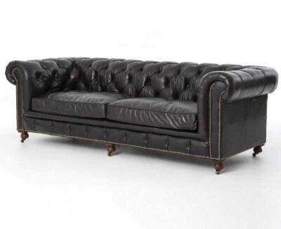 Klasik Chesterfield Chester Kanepe Siyah Suni Deri Koltuk - 2