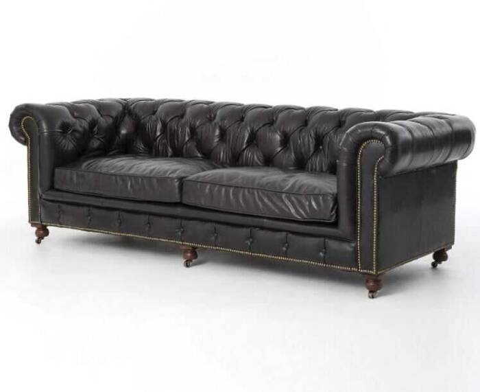Klasik Chesterfield Chester Kanepe Siyah Suni Deri Koltuk - 2