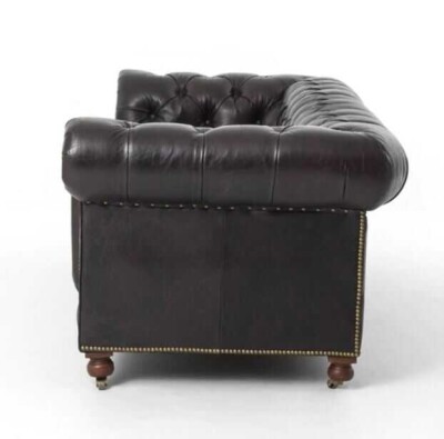 Klasik Chesterfield Chester Kanepe Siyah Suni Deri Koltuk - 4