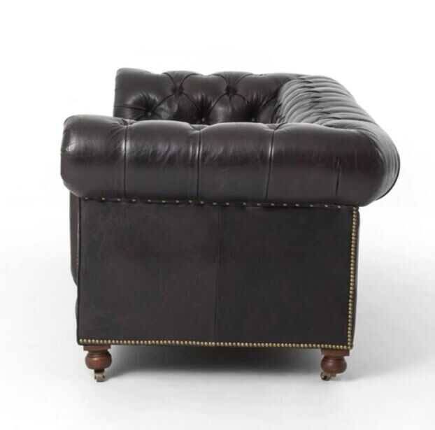 Klasik Chesterfield Chester Kanepe Siyah Suni Deri Koltuk - 4