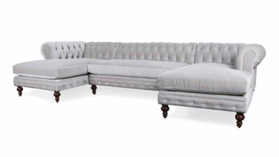 KLASİK CHESTERFİELD Chester Köşe Koltuk Takımı Double Açık Gri Kadife - 3